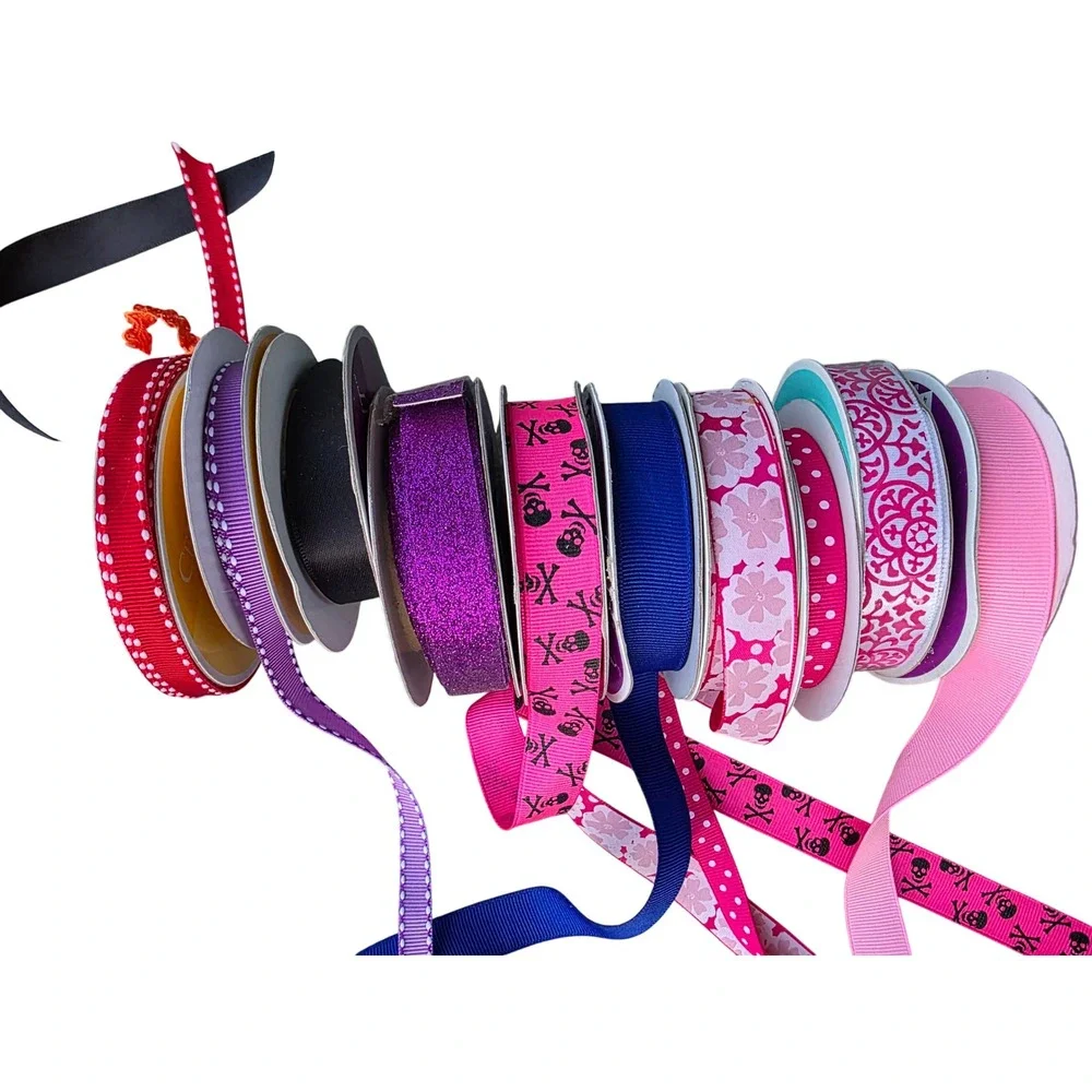 Celebrate It Craft Ribbon Lot 10‎ Spools Grosgrain Satin Glitter Floral Skulls